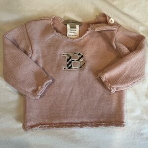 Burberry Pink Knit Baby Sweater with Check 'B' Patch